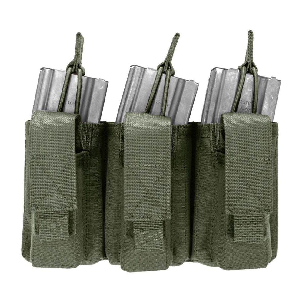 Open 5.56mm Triple Magazine Pouch with Pistol Magazine Pockets - OD
