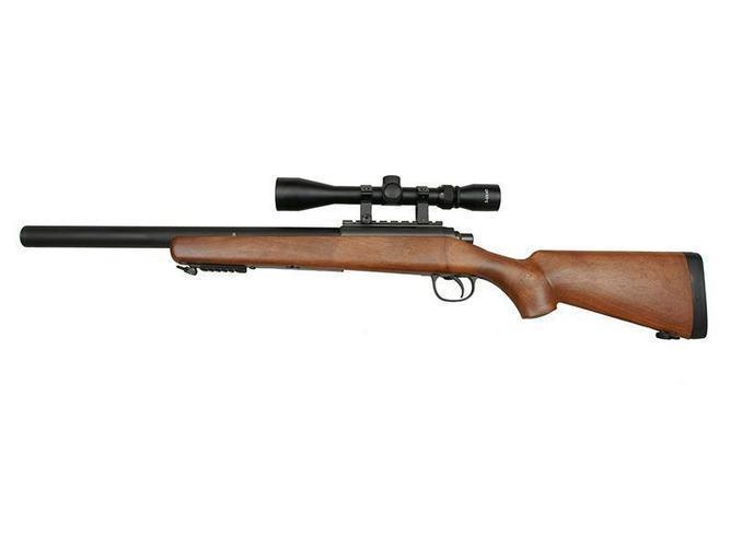 MB02H bolt-action sniper rifle with scope, wood imitation