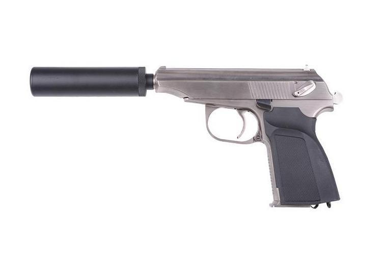 Makarov 654K with silencer, GBB - silver