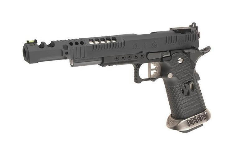 HX2402 .38 SuperComp GBB-kilpailupistooli, täysmetallinen – musta/hopea