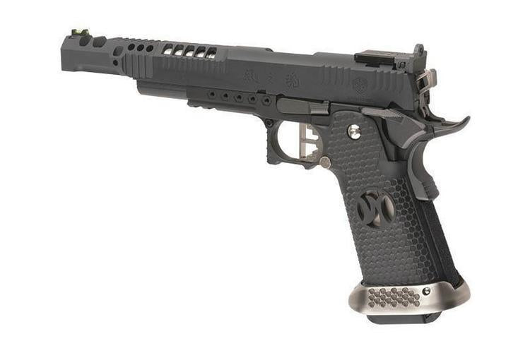 HX2402 .38 SuperComp GBB-kilpailupistooli, täysmetallinen – musta/hopea