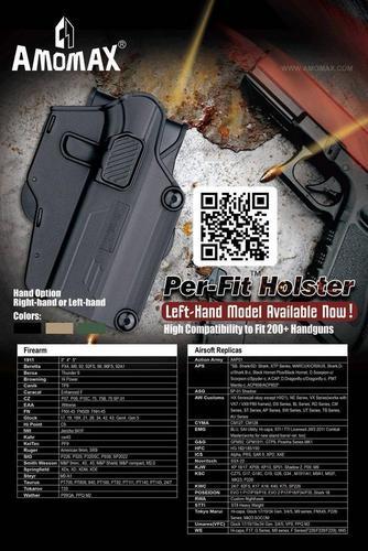 Per-Fit hard plastic universal pistol holster for left-handed users