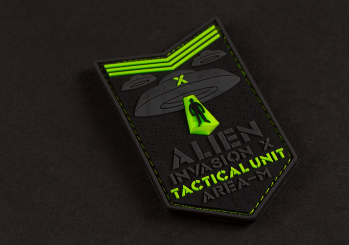 "Alien Invasion Tactical Unit" PVC velcro badge - glow in the dark