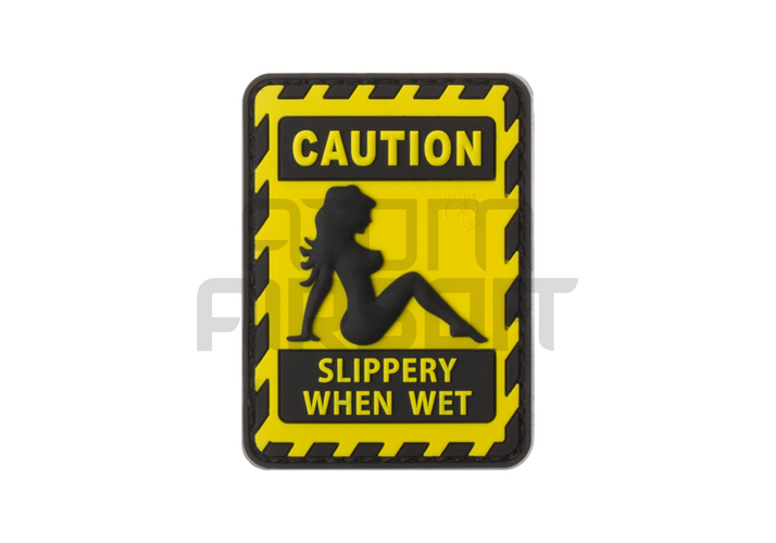 "Slippery when wet" PVC velcro tag
