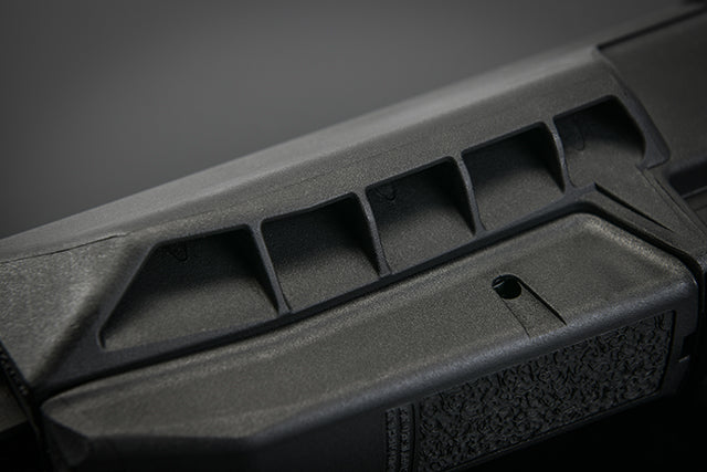 Buttstock Internal Rib Reinforced Design for Light Weight.