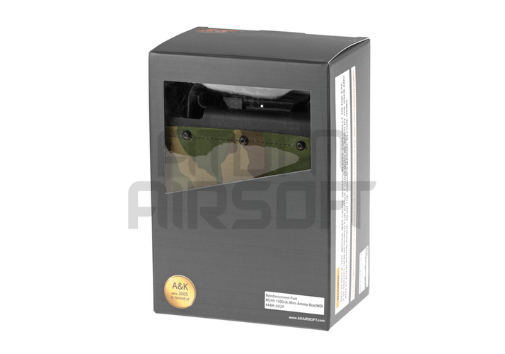 A&amp;K M249 laatikkolipas,1500 kuulaa - woodland